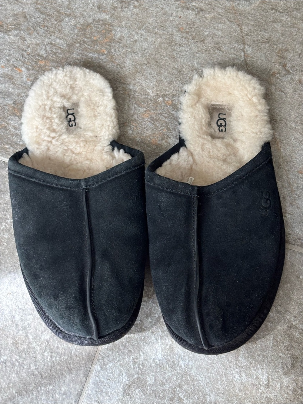 UGG Scuffette II Black Suede Sheepskin-Lined Slip-On Slippers Size 43